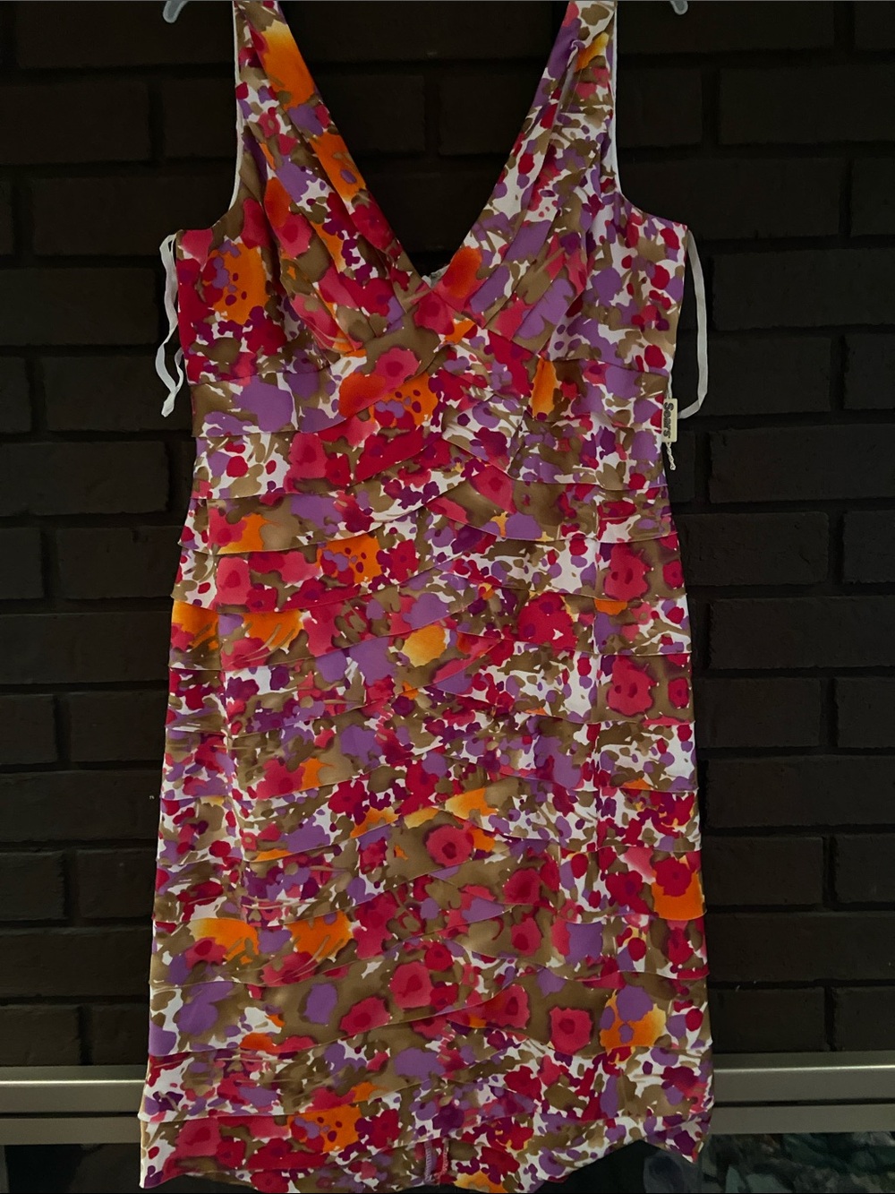 V-Neck Floral Mini Dress in Pink & Orange